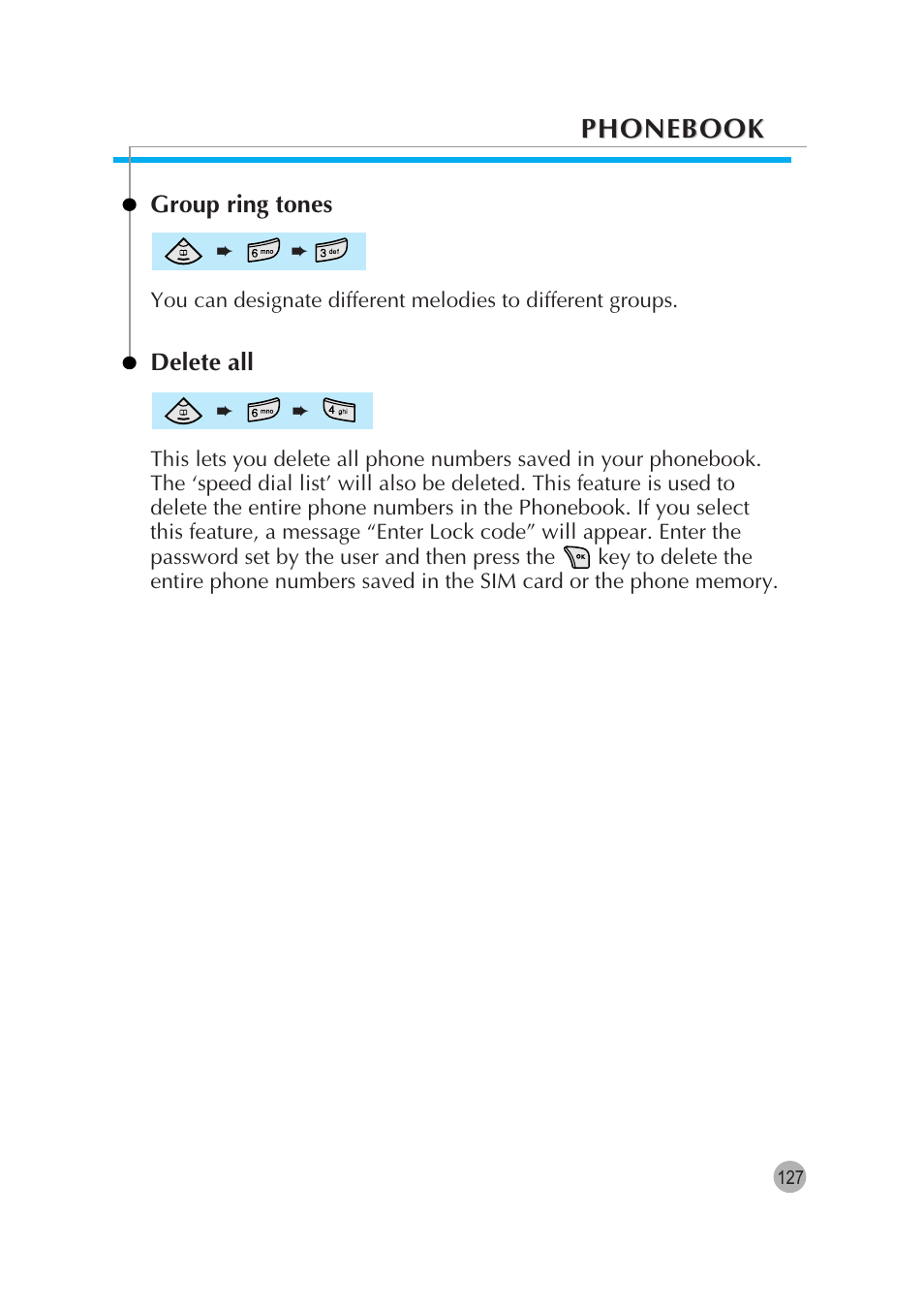 Phonebook | Pantech G670 User Manual | Page 128 / 137