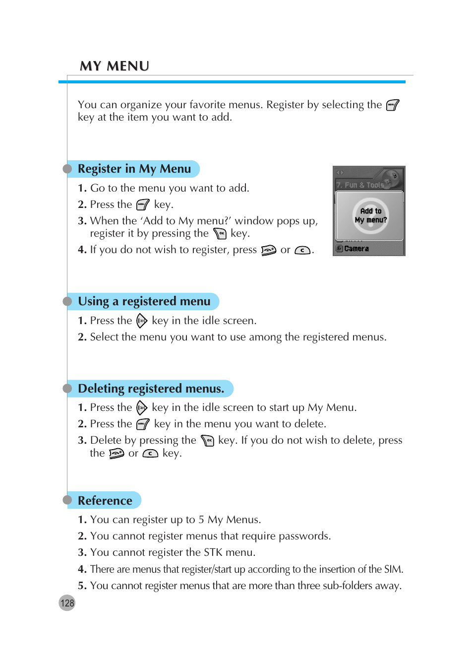 My menu | Pantech G670 User Manual | Page 129 / 137