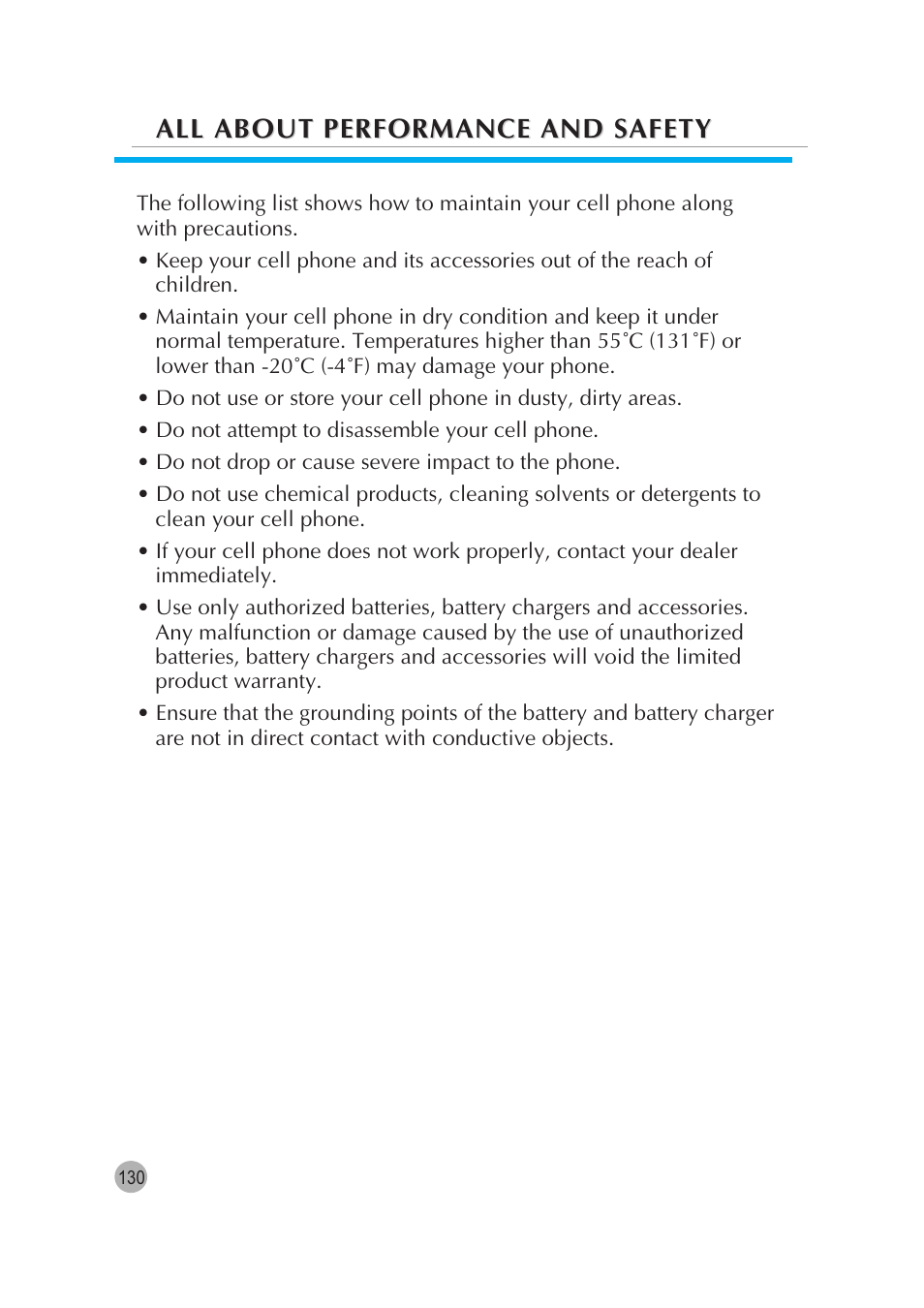 All about performance and safety | Pantech G670 User Manual | Page 131 / 137