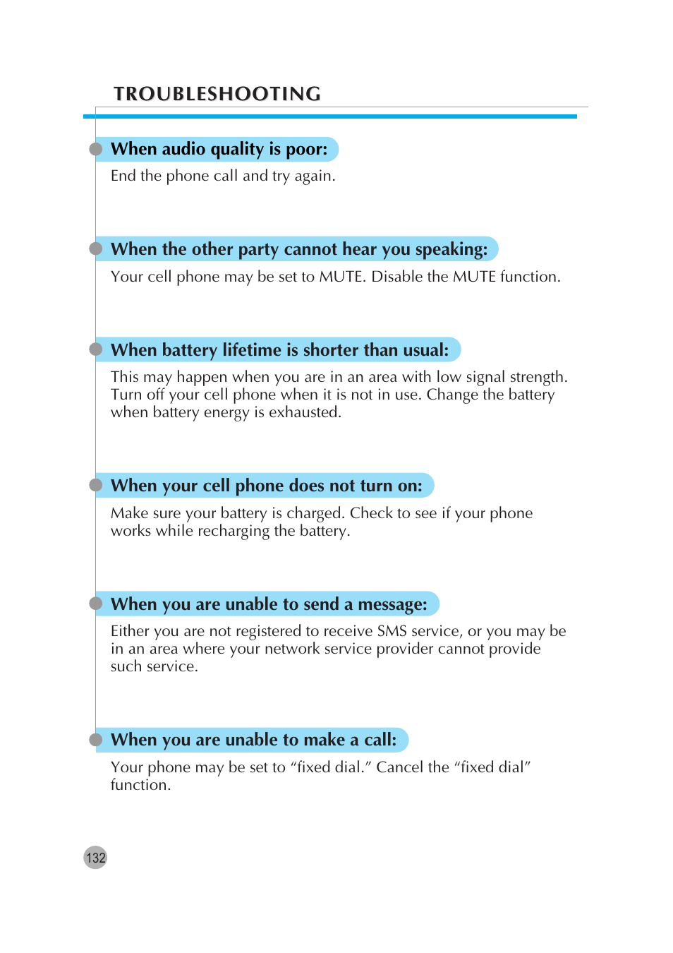 Troubleshooting | Pantech G670 User Manual | Page 133 / 137