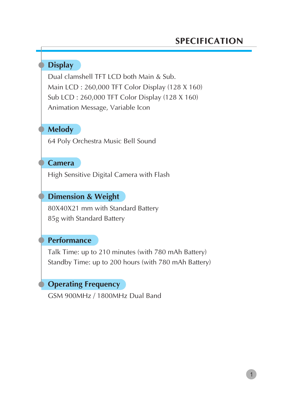 Specification | Pantech G670 User Manual | Page 2 / 137