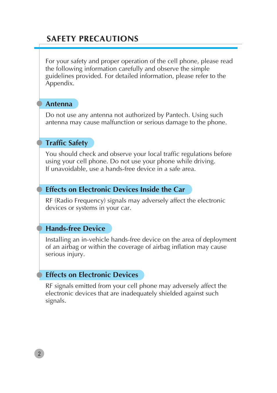 Safety precautions | Pantech G670 User Manual | Page 3 / 137