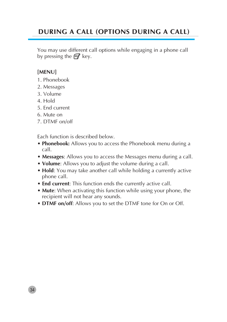 During a call (options during a call) | Pantech G670 User Manual | Page 35 / 137