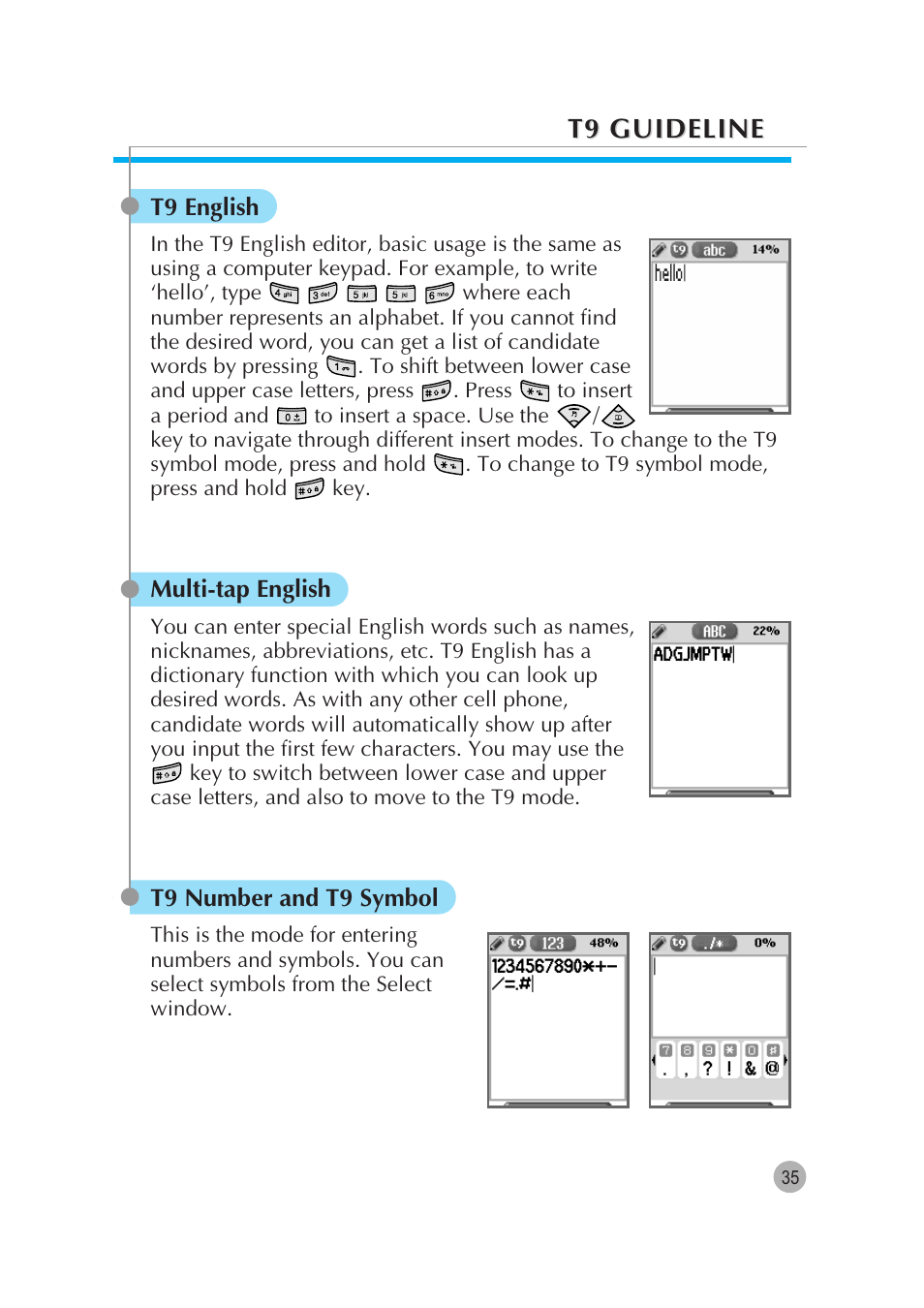 T9 guideline | Pantech G670 User Manual | Page 36 / 137