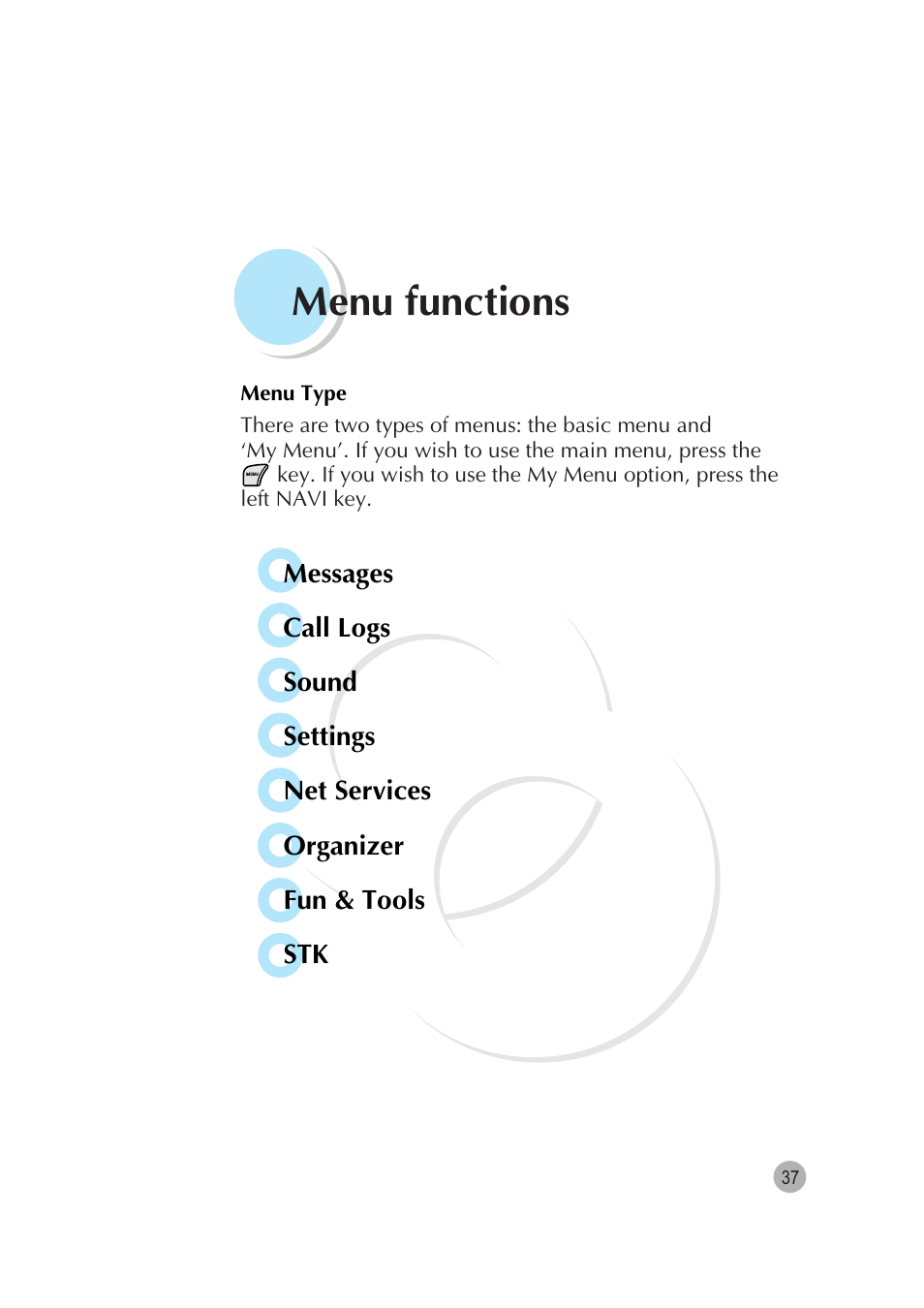 Menu functions | Pantech G670 User Manual | Page 38 / 137