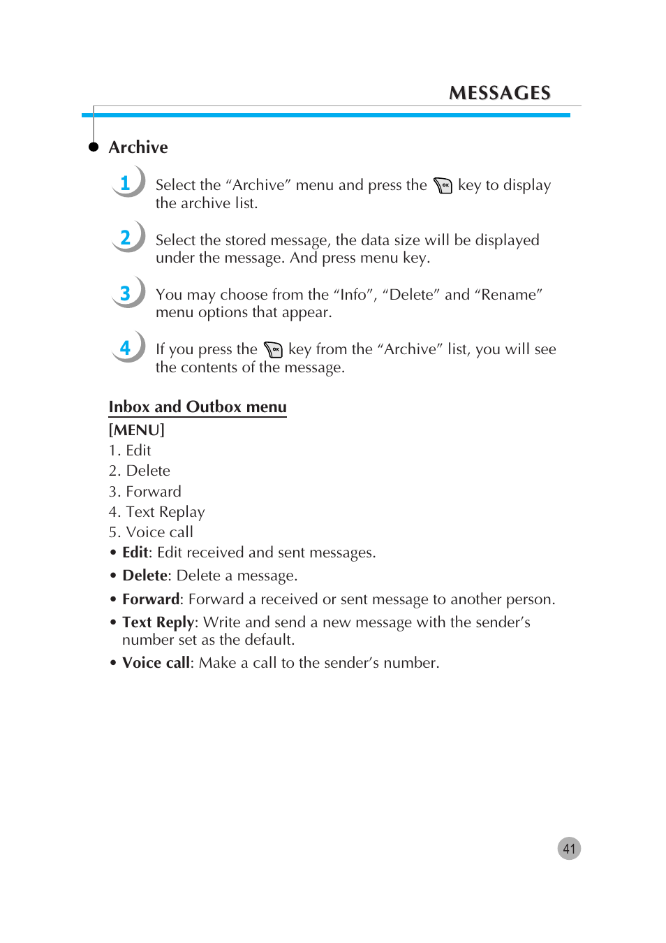Messages, Messages 1 2 3 4 | Pantech G670 User Manual | Page 42 / 137