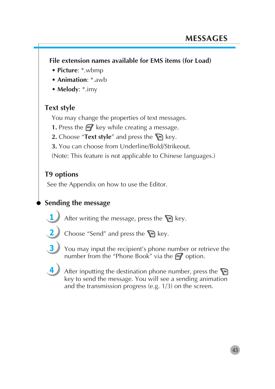 Messages, Messages 1 2 3 4 | Pantech G670 User Manual | Page 44 / 137