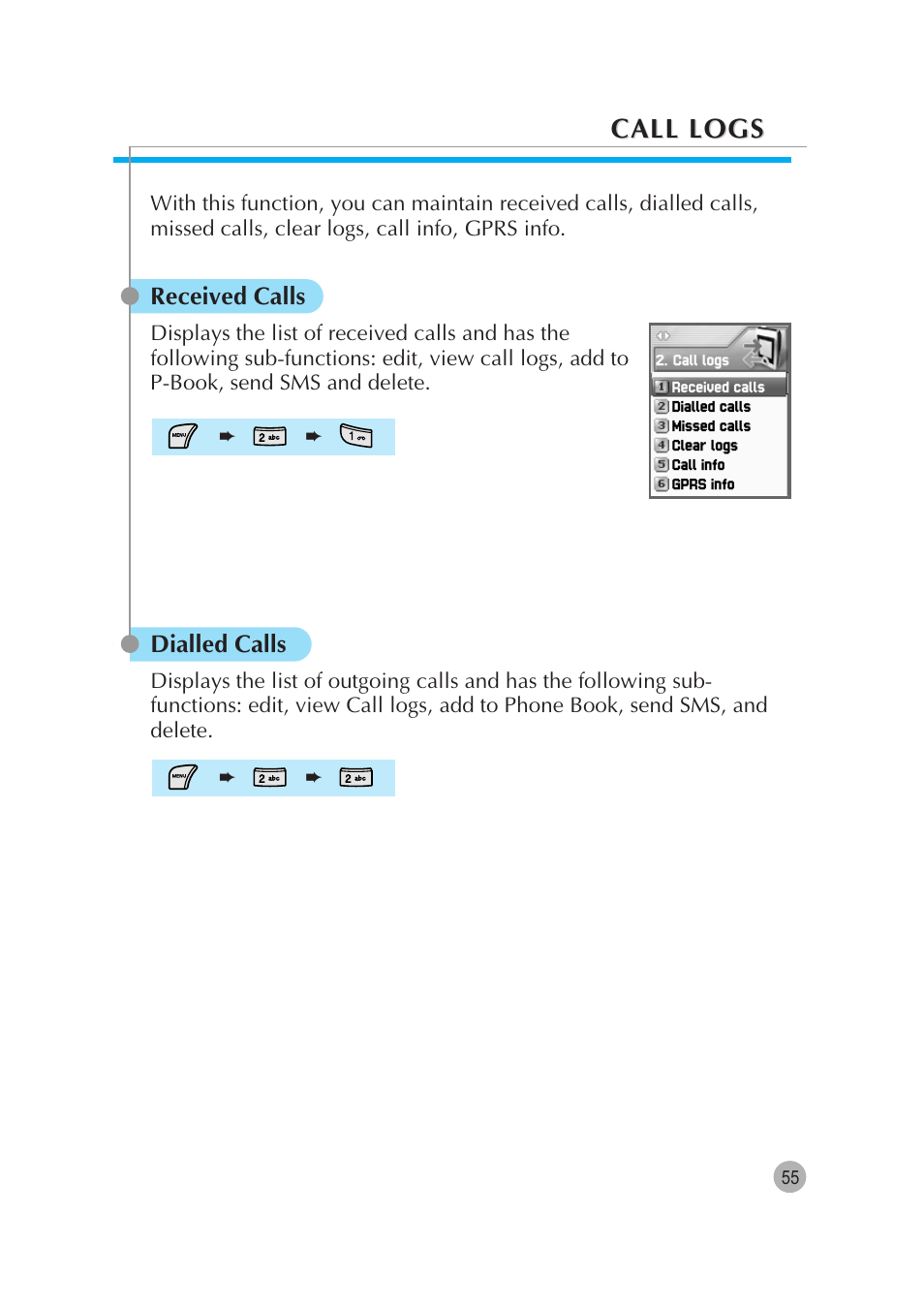 Call logs | Pantech G670 User Manual | Page 56 / 137