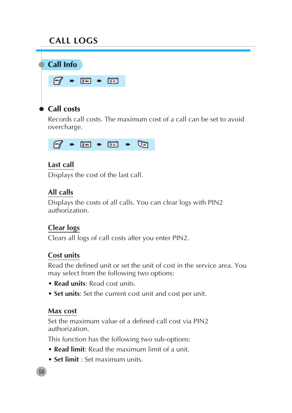 Call logs | Pantech G670 User Manual | Page 59 / 137