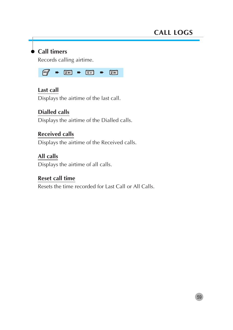 Call logs | Pantech G670 User Manual | Page 60 / 137