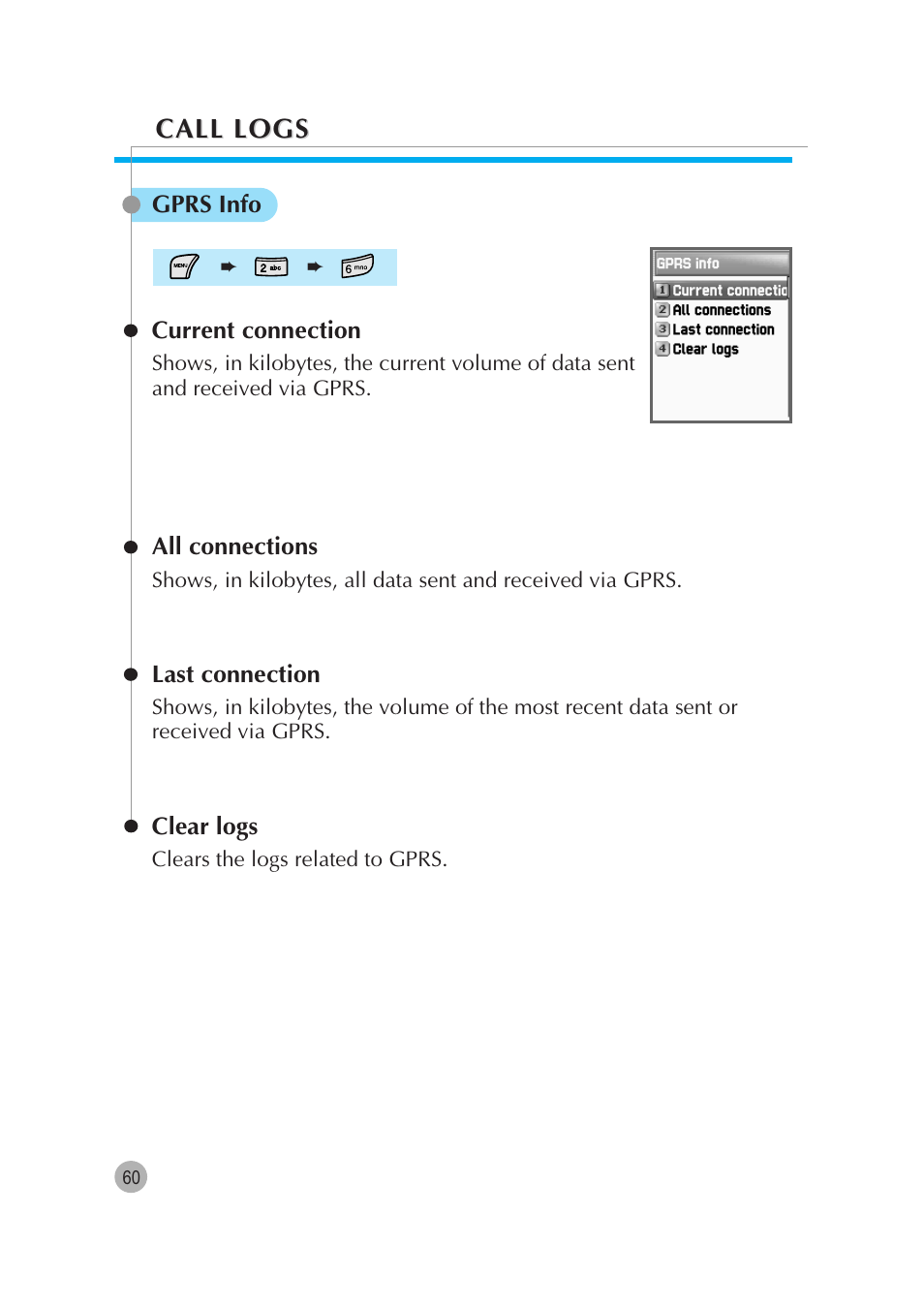 Call logs | Pantech G670 User Manual | Page 61 / 137