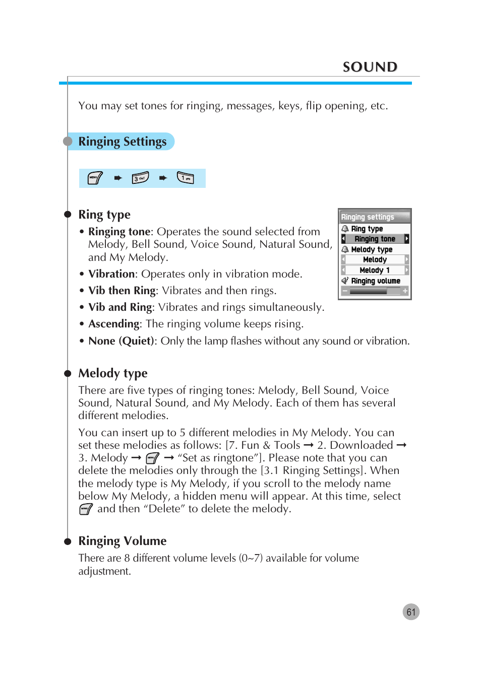 Sound | Pantech G670 User Manual | Page 62 / 137