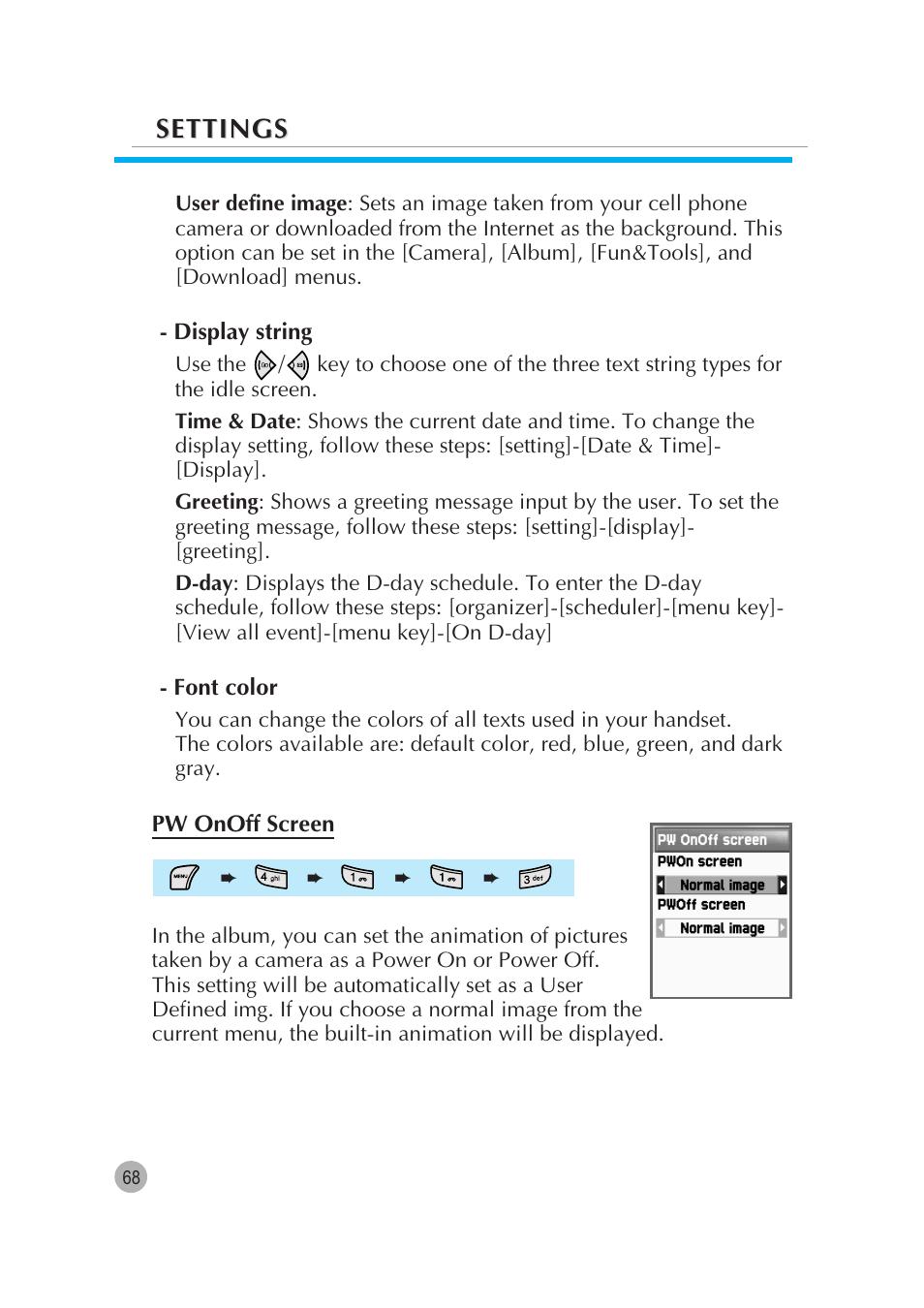 Settings | Pantech G670 User Manual | Page 69 / 137