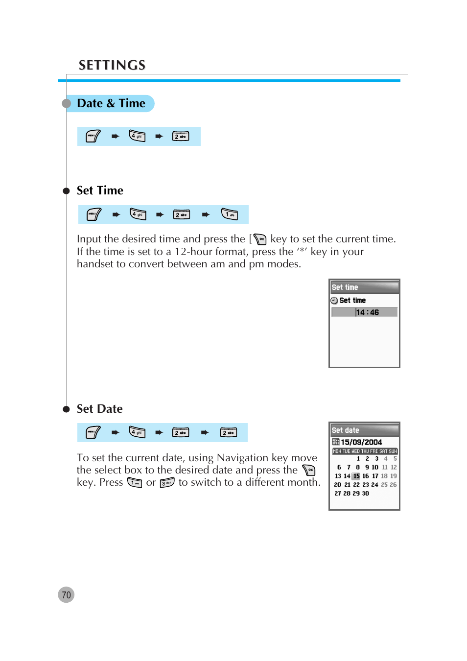 Settings | Pantech G670 User Manual | Page 71 / 137