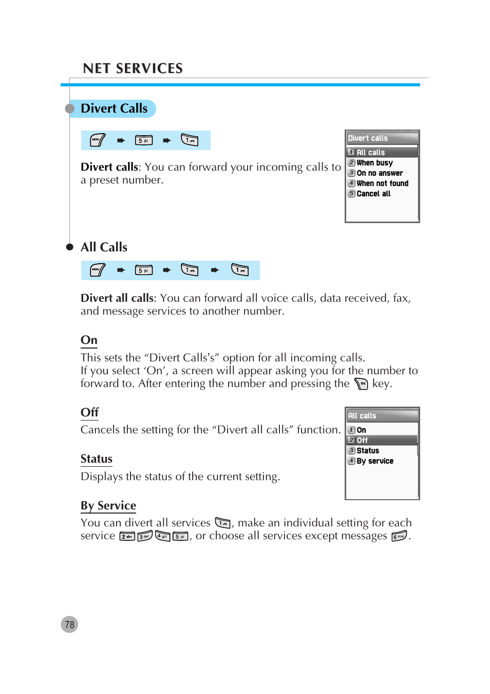 Net services | Pantech G670 User Manual | Page 79 / 137