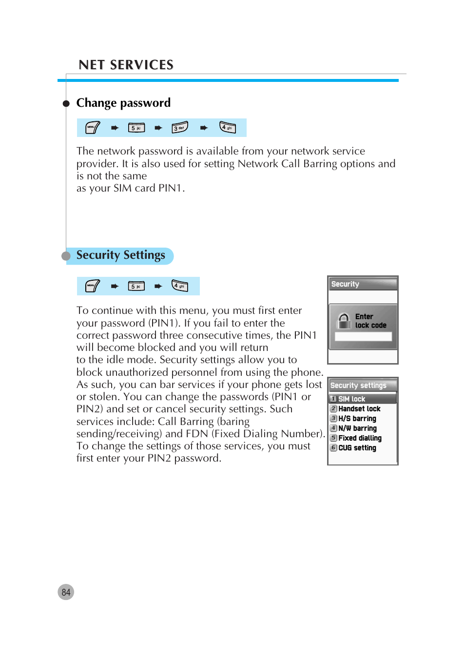 Net services | Pantech G670 User Manual | Page 85 / 137