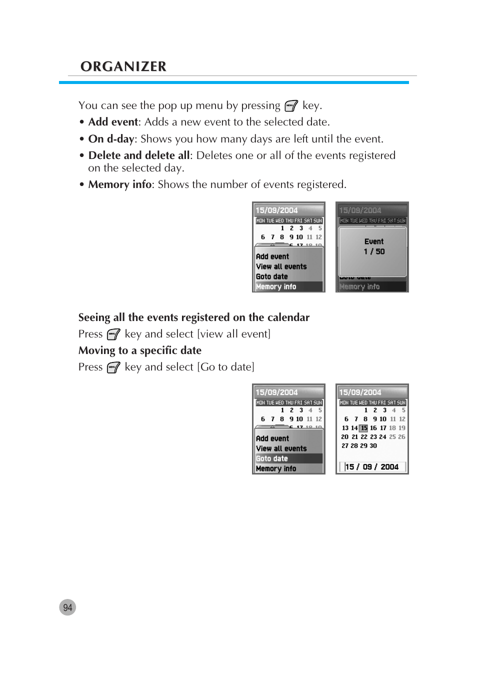 Organizer | Pantech G670 User Manual | Page 95 / 137