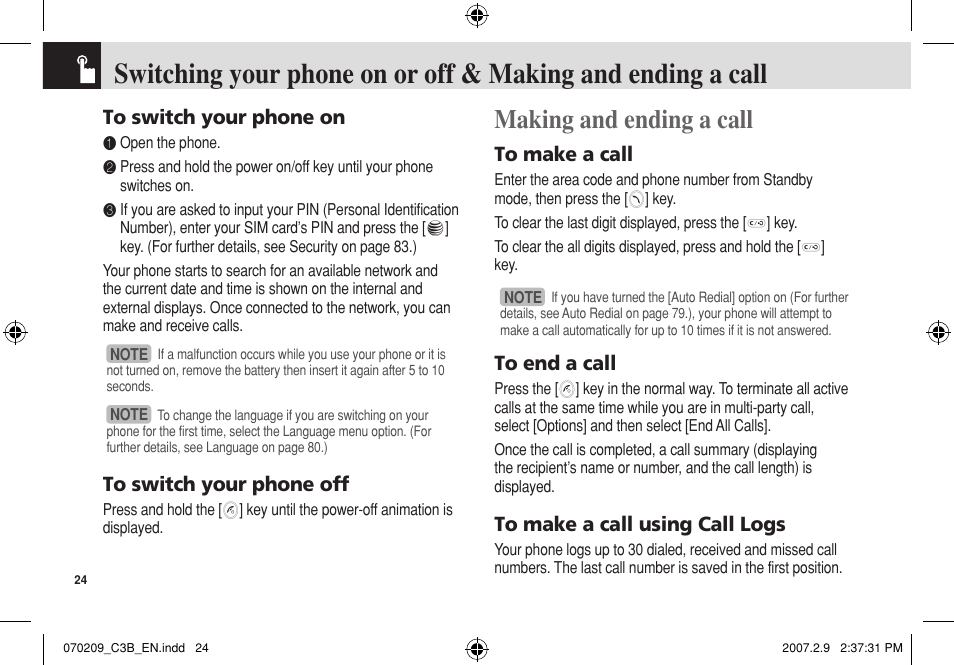 Making and ending a call | Pantech C3b User Manual | Page 25 / 101
