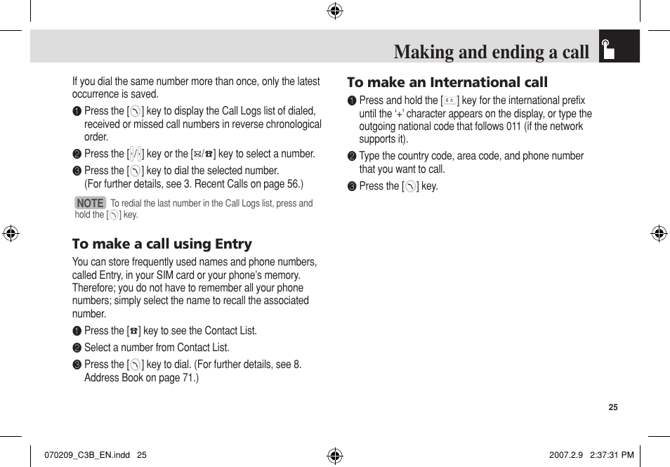 Making and ending a call | Pantech C3b User Manual | Page 26 / 101