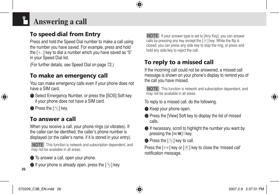 Answering a call | Pantech C3b User Manual | Page 27 / 101