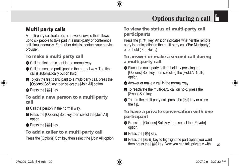 Options during a call | Pantech C3b User Manual | Page 30 / 101