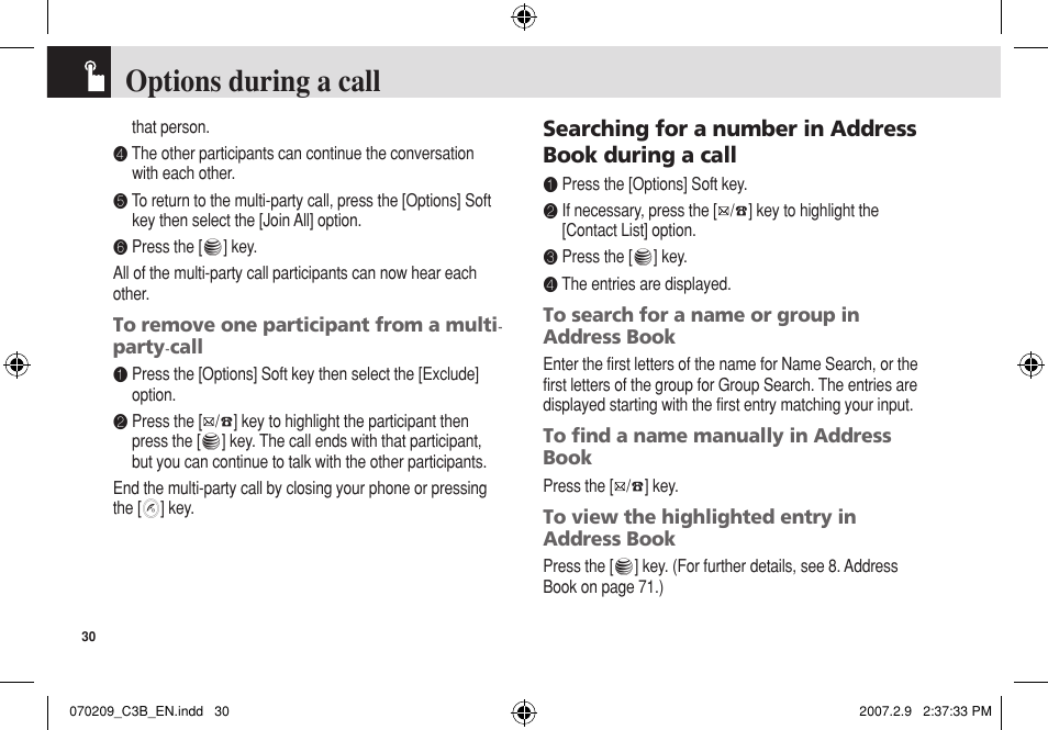 Options during a call | Pantech C3b User Manual | Page 31 / 101