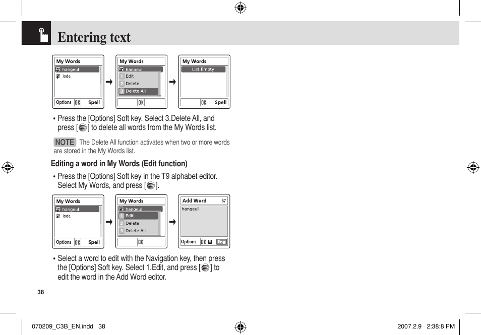 Entering text | Pantech C3b User Manual | Page 39 / 101