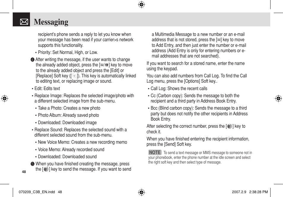 Messaging | Pantech C3b User Manual | Page 49 / 101
