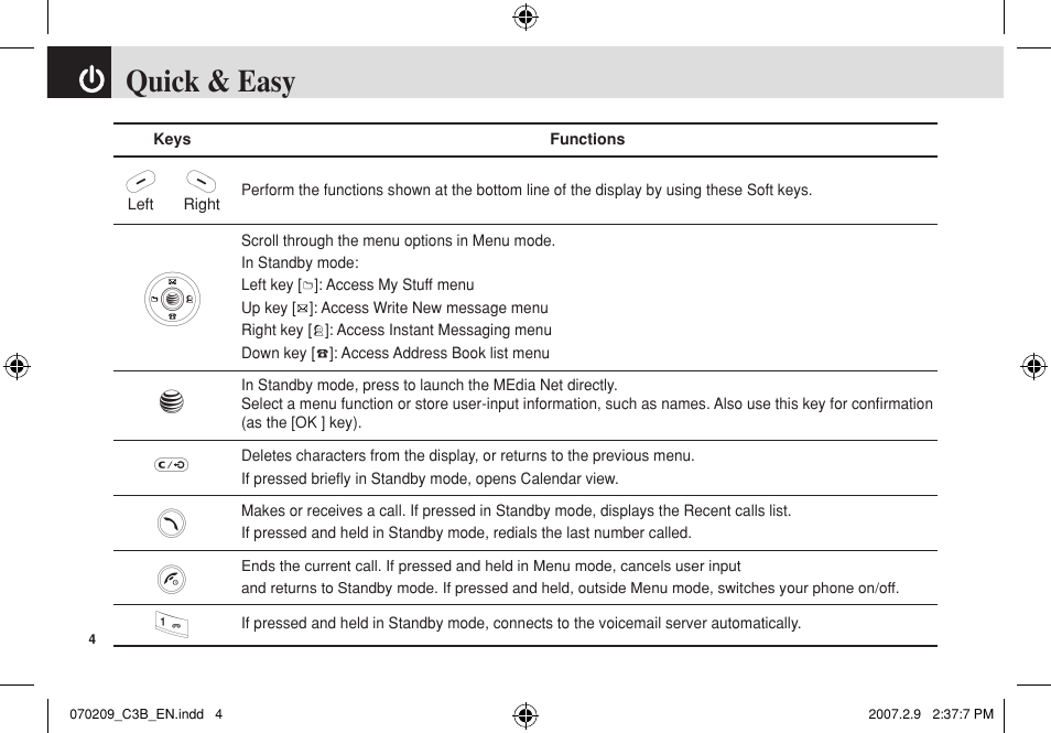 Quick & easy, Cs e 1 | Pantech C3b User Manual | Page 5 / 101