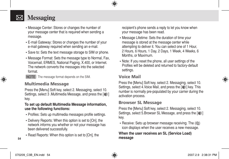 Messaging | Pantech C3b User Manual | Page 55 / 101