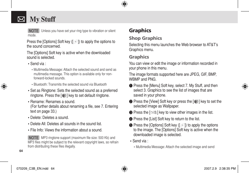 My stuff, Graphics | Pantech C3b User Manual | Page 65 / 101