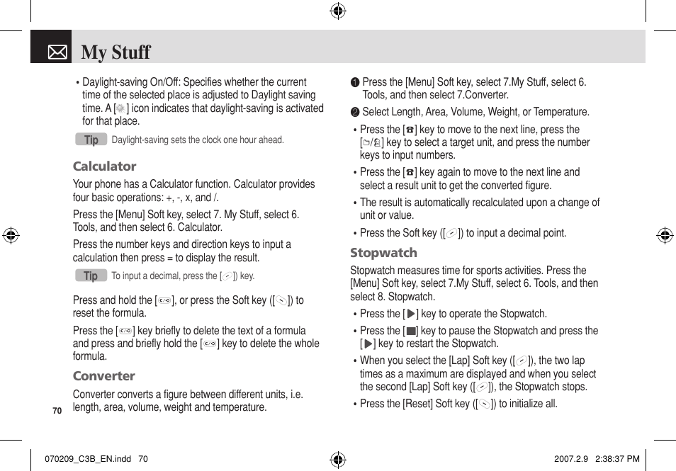 My stuff | Pantech C3b User Manual | Page 71 / 101