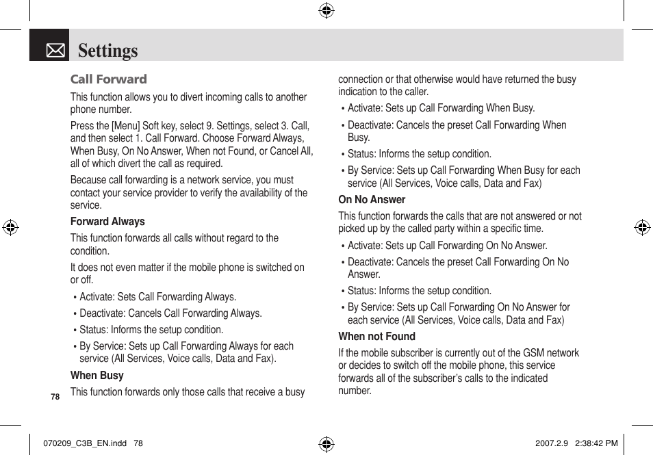 Settings | Pantech C3b User Manual | Page 79 / 101