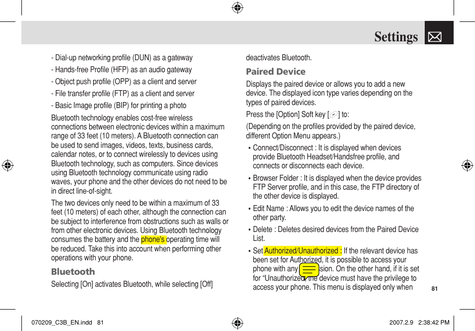 Settings | Pantech C3b User Manual | Page 82 / 101