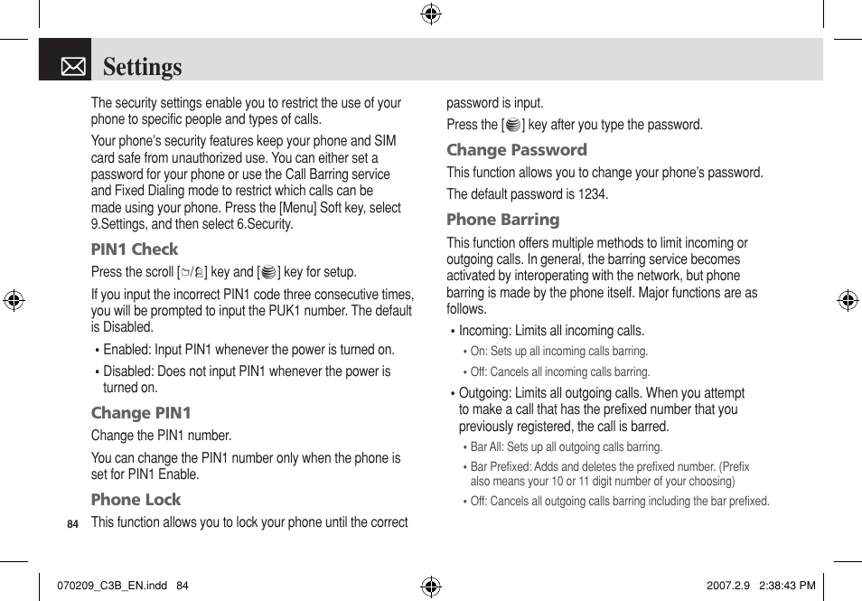 Settings | Pantech C3b User Manual | Page 85 / 101