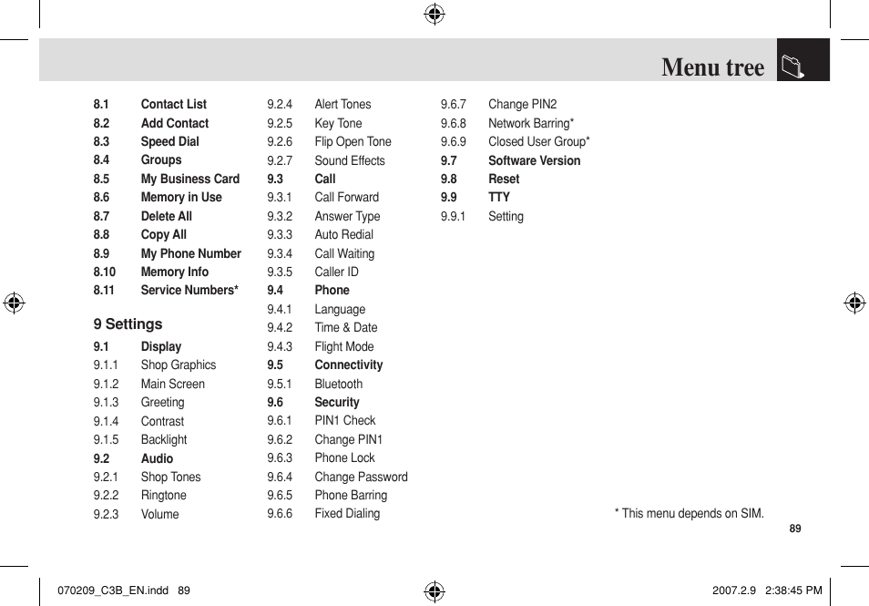 Menu tree | Pantech C3b User Manual | Page 90 / 101