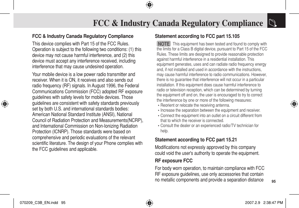 Fcc & industry canada regulatory compliance | Pantech C3b User Manual | Page 96 / 101