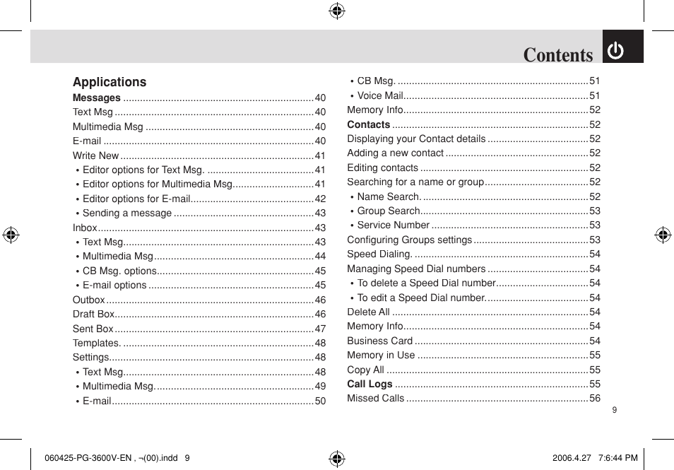 Pantech PG - 3600V User Manual | Page 10 / 115