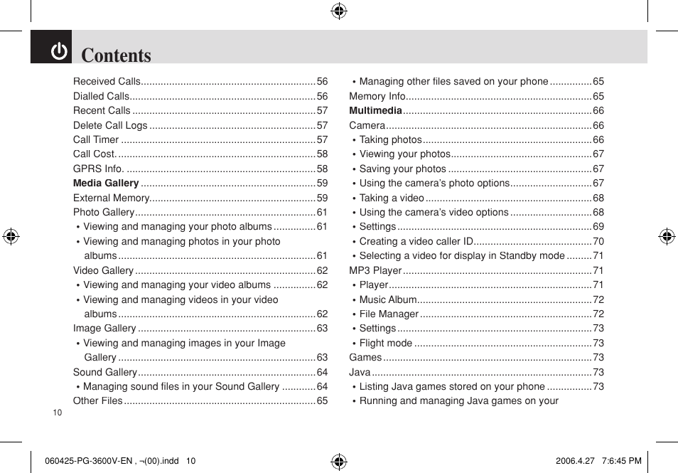 Pantech PG - 3600V User Manual | Page 11 / 115
