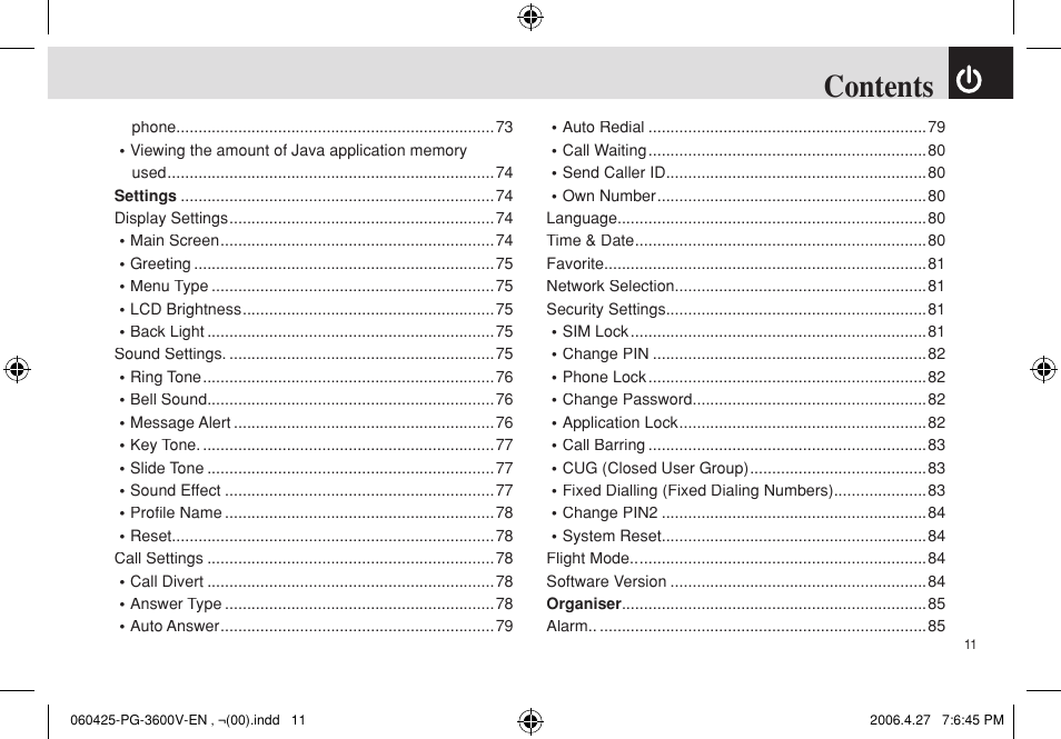 Pantech PG - 3600V User Manual | Page 12 / 115