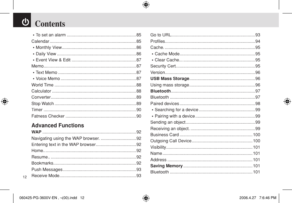 Pantech PG - 3600V User Manual | Page 13 / 115