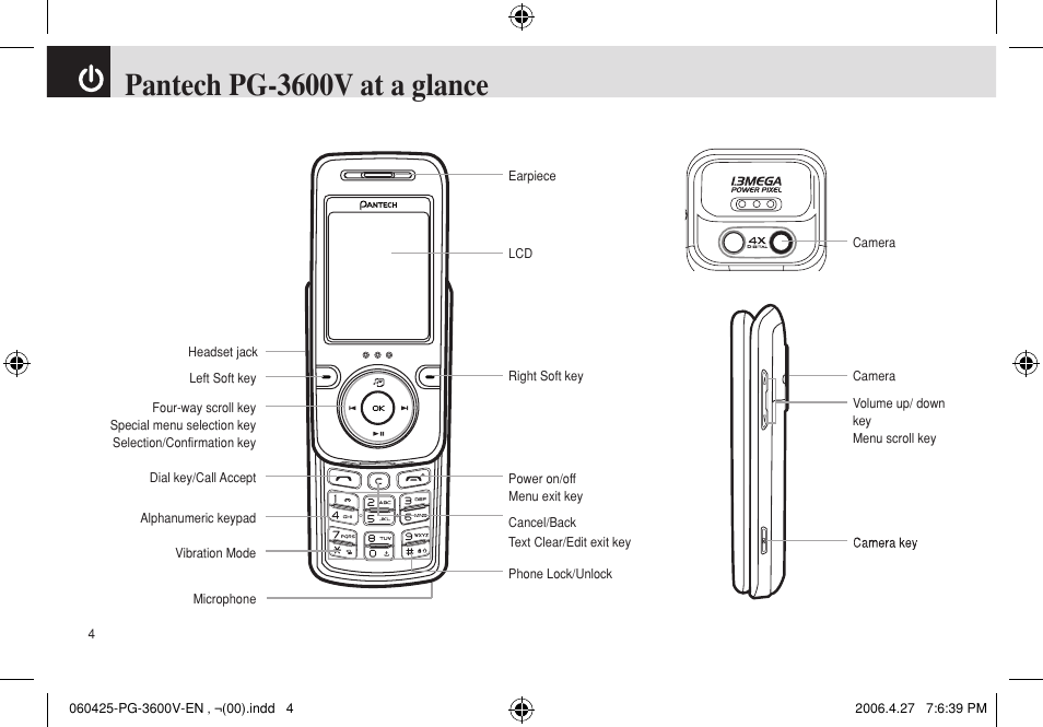 Pantech pg-3600v at a glance | Pantech PG - 3600V User Manual | Page 5 / 115