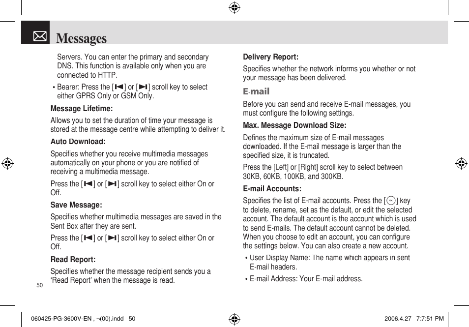 Messages | Pantech PG - 3600V User Manual | Page 51 / 115