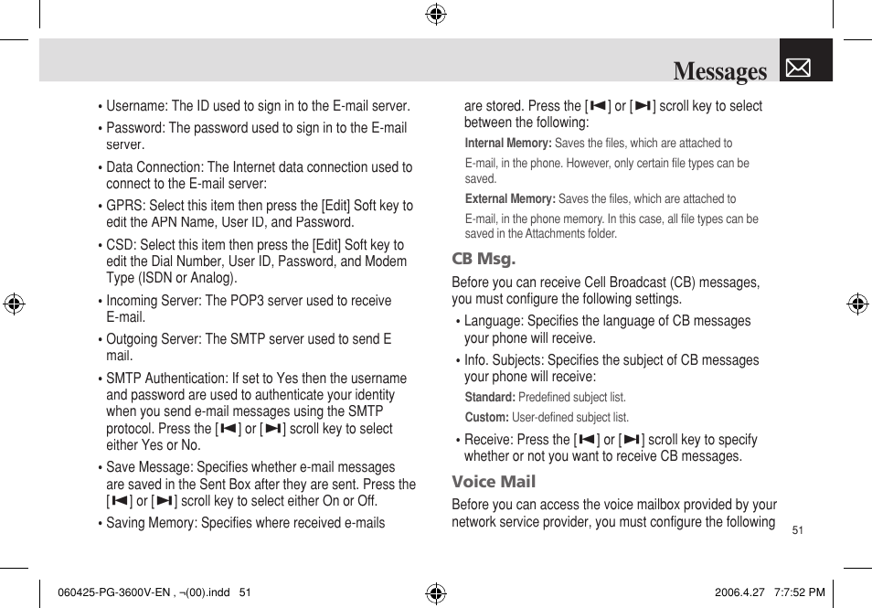 Messages | Pantech PG - 3600V User Manual | Page 52 / 115