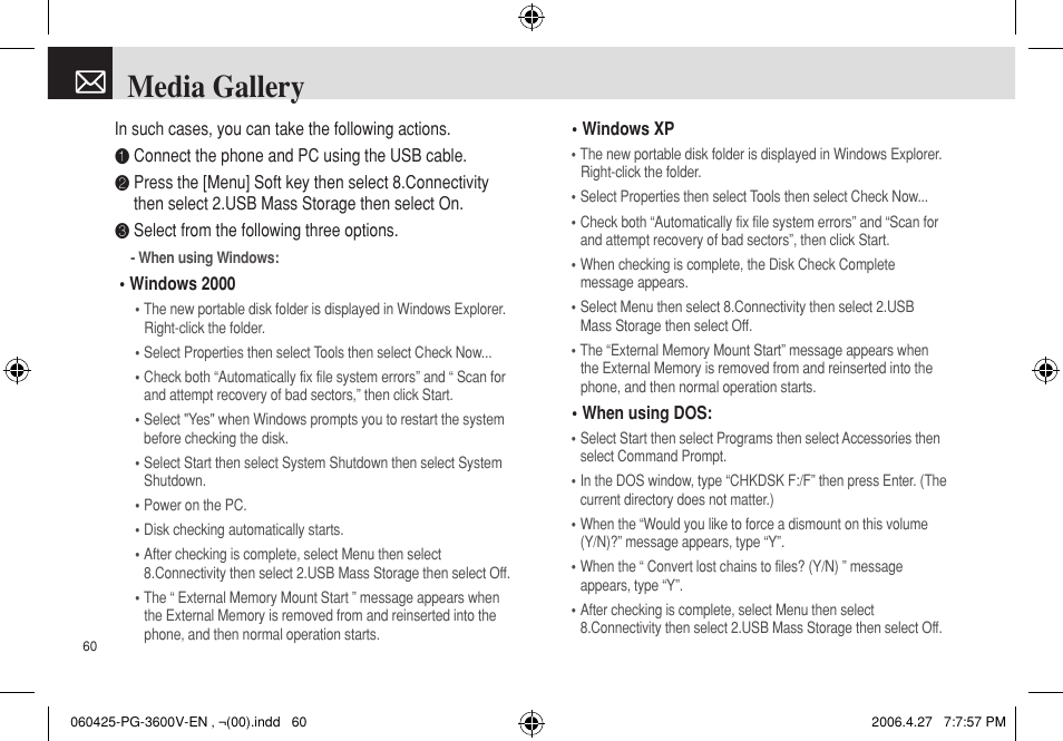 Media gallery | Pantech PG - 3600V User Manual | Page 61 / 115