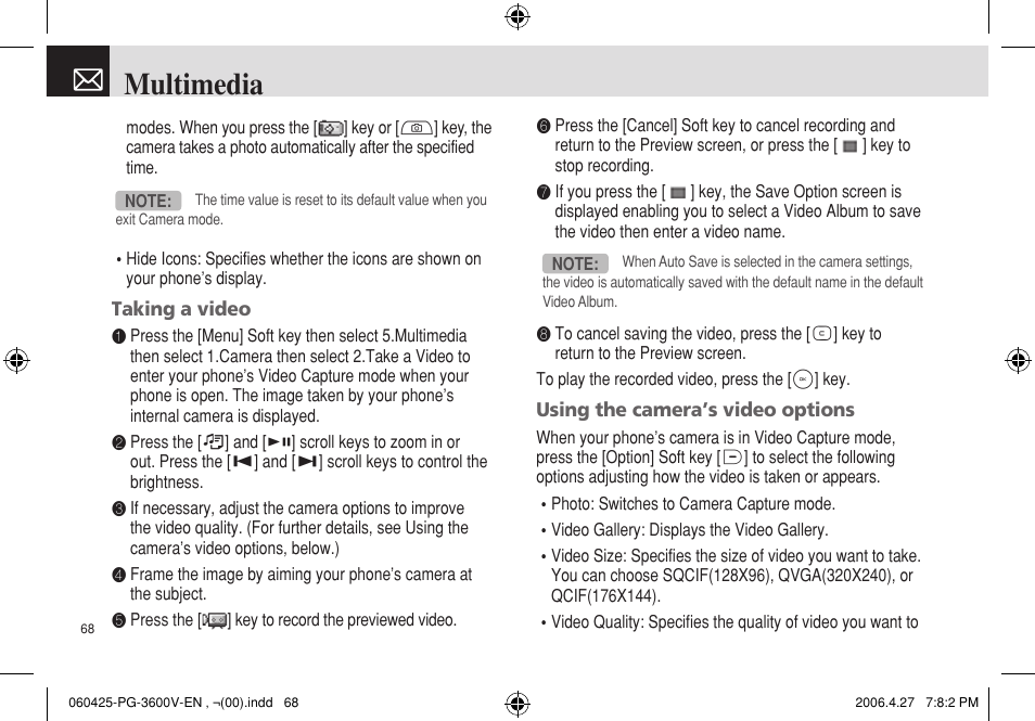 Multimedia | Pantech PG - 3600V User Manual | Page 69 / 115