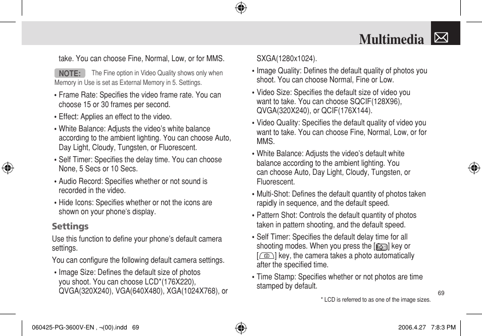 Multimedia | Pantech PG - 3600V User Manual | Page 70 / 115