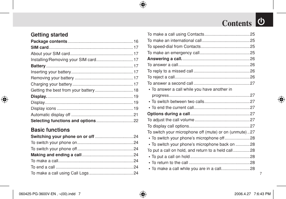 Pantech PG - 3600V User Manual | Page 8 / 115