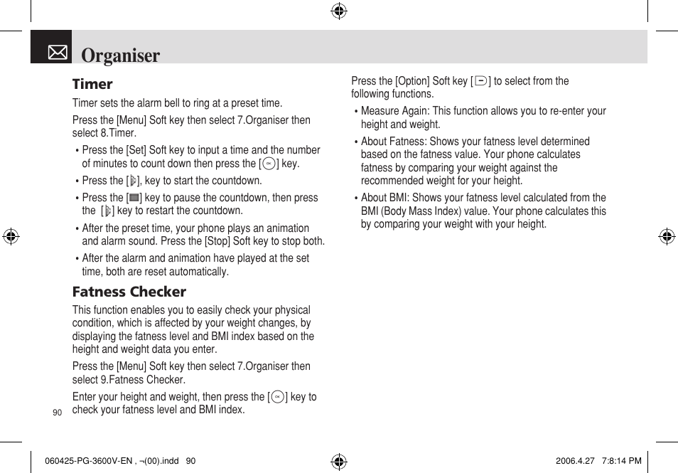 Organiser | Pantech PG - 3600V User Manual | Page 91 / 115