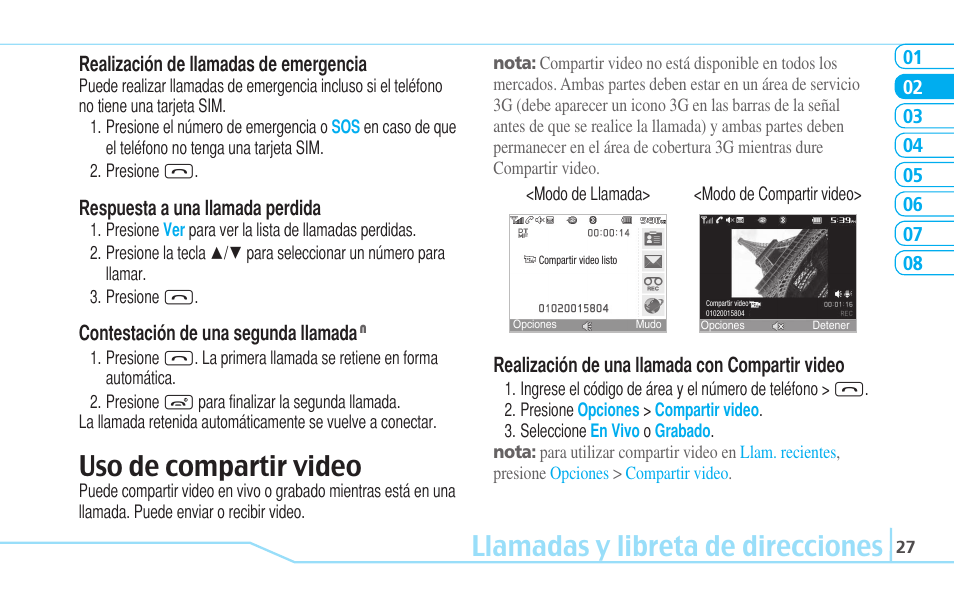 Llamadas y libreta de direcciones, Uso de compartir video | Pantech Reveal User Manual | Page 119 / 186